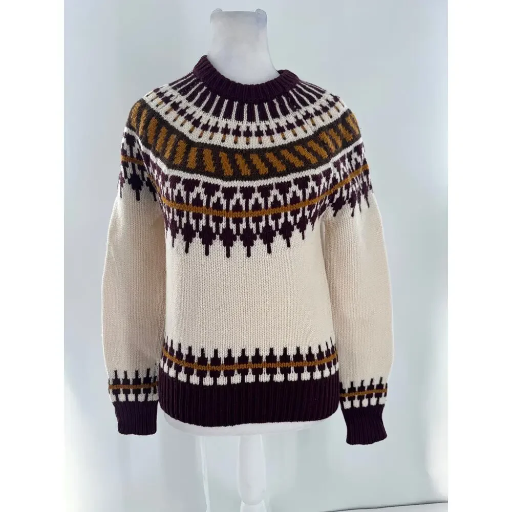 Tory Burch Fair Isle Wool Sweater XS Nordic Ski Pullover Preppy Quiet Luxury